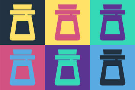 Pop art Bottle with potion icon isolated on color background. Flask with magic potion. Happy Halloween party. Vectorのイラスト素材