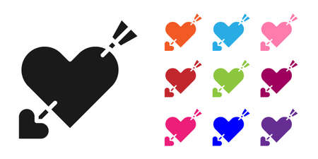 Black Amour symbol with heart and arrow icon isolated on white background. Love sign. Valentines symbol. Set icons colorful. Vectorのイラスト素材