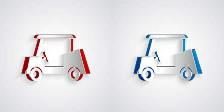 Paper cut Golf car icon isolated on grey background. Golf cart. Paper art style. Vectorのイラスト素材