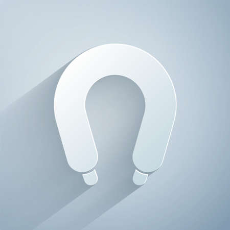 Paper cut Sausage icon isolated on grey background. Grilled sausage and aroma sign. Paper art style. Vectorのイラスト素材