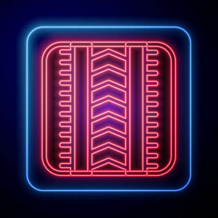 Glowing neon Tire track icon isolated on black background. Vectorのイラスト素材