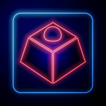 Glowing neon Brownie chocolate cake icon isolated on black background. Vectorのイラスト素材