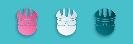 Paper cut Bicycle helmet icon isolated on blue background. Extreme sport. Sport equipment. Paper art style. Vectorのイラスト素材