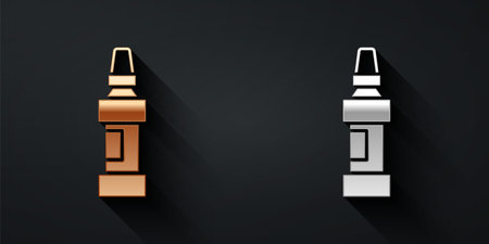 Gold and silver Marker pen icon isolated on black background. Long shadow style. Vectorのイラスト素材