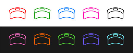 Set line Sun visor cap icon isolated on black and white background. Sport equipment. Sports uniform. Vectorのイラスト素材