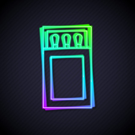 Glowing neon line Open matchbox and matches icon isolated on black background. Vectorのイラスト素材