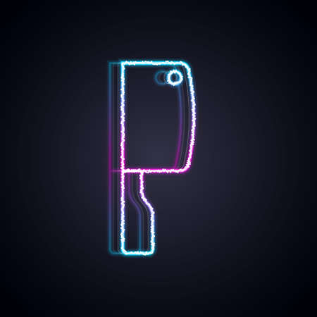 Glowing neon line Meat chopper icon isolated on black background. Kitchen knife for meat. Butcher knife. Vectorのイラスト素材