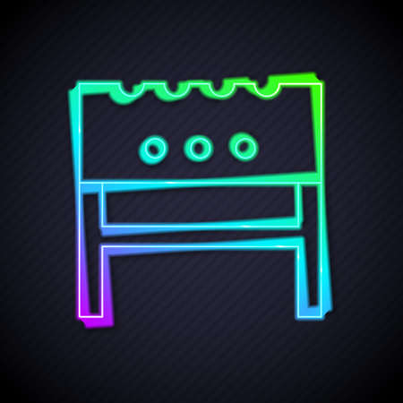 Glowing neon line BBQ brazier icon isolated on black background. Vectorのイラスト素材