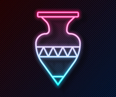 Glowing neon line Ancient amphorae icon isolated on black background. Vectorのイラスト素材