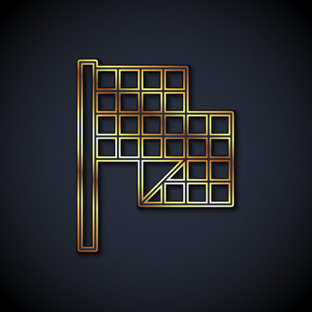 Gold line Checkered flag icon isolated on black background. Racing flag. Vectorのイラスト素材