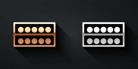 Gold and silver Billiard balls on a stand icon isolated on black background. Billiard balls on a shelf. Long shadow style. Vectorのイラスト素材