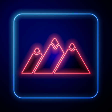 Glowing neon Mountains icon isolated on black background. Symbol of victory or success concept. Vectorのイラスト素材
