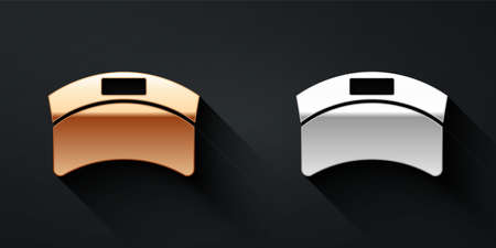 Gold and silver Sun visor cap icon isolated on black background. Sport equipment. Sports uniform. Long shadow style. Vectorのイラスト素材