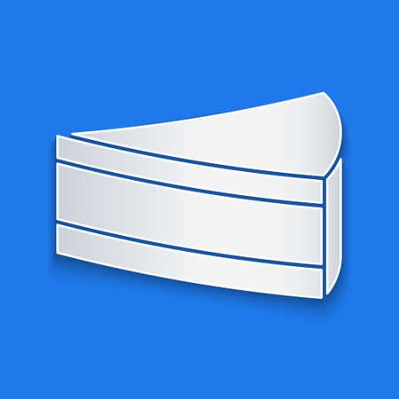 Paper cut Piece of cake icon isolated on blue background. Happy Birthday. Paper art style. Vectorのイラスト素材