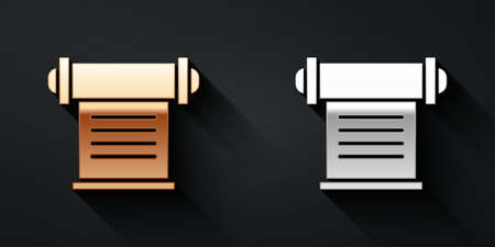 Gold and silver Decree, paper, parchment, scroll icon icon isolated on black background. Long shadow style. Vectorのイラスト素材