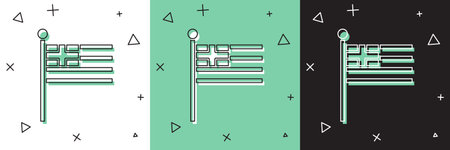 Set Greece national flag icon isolated on white and green, black background. Vectorのイラスト素材