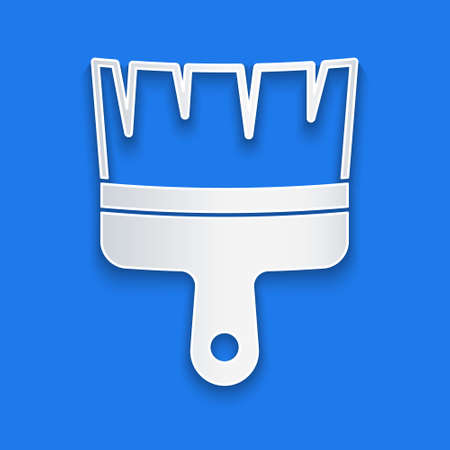 Paper cut Paint brush icon isolated on blue background. Paper art style. Vectorのイラスト素材