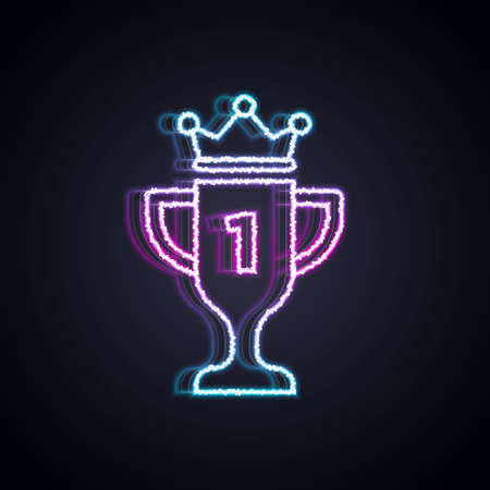 Glowing neon line Award cup icon isolated on black background. Winner trophy symbol. Championship or competition trophy. Sports achievement sign. Vectorのイラスト素材