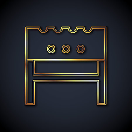 Gold line BBQ brazier icon isolated on black background. Vectorのイラスト素材