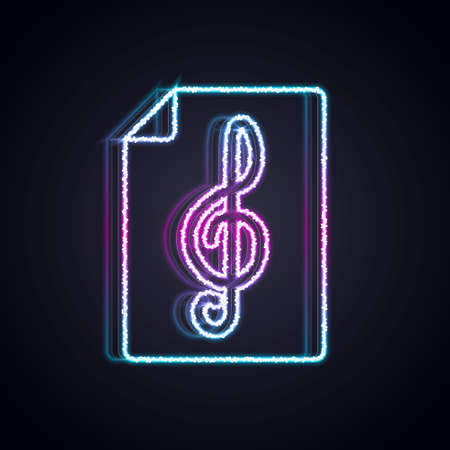 Glowing neon line Treble clef icon isolated on black background. Vectorのイラスト素材