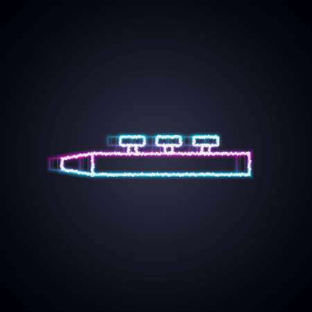 Glowing neon line Musical instrument drum and drum sticks icon isolated on black background. Vectorのイラスト素材