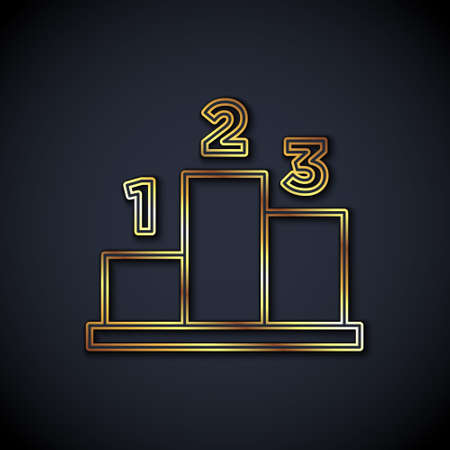 Gold line Award over sports winner podium icon isolated on black background. Vectorのイラスト素材