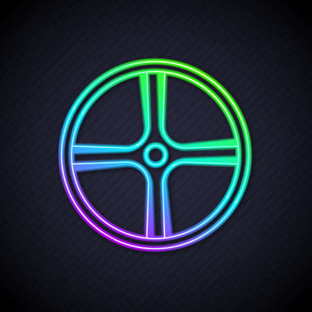 Glowing neon line Bicycle wheel icon isolated on black background. Bike race. Extreme sport. Sport equipment. Vectorのイラスト素材