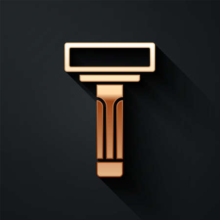 Gold Shaving razor icon isolated on black background. Long shadow style. Vectorのイラスト素材