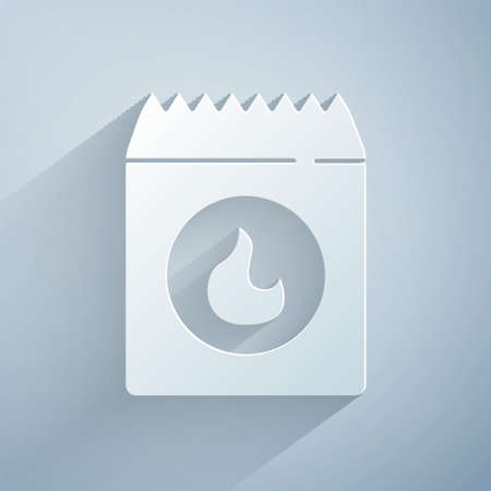 Paper cut Barbecue coal bag icon isolated on grey background. Paper art style. Vectorのイラスト素材
