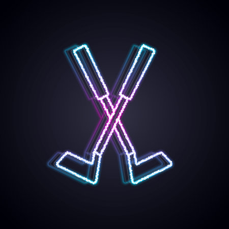 Glowing neon line Crossed golf club icon isolated on black background. Vectorのイラスト素材