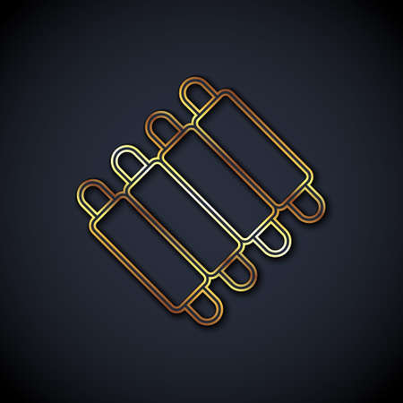 Gold line Grilled pork bbq ribs icon isolated on black background. Vectorのイラスト素材