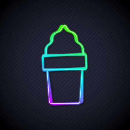 Glowing neon line Ice cream in waffle cone icon isolated on black background. Sweet symbol. Vectorのイラスト素材