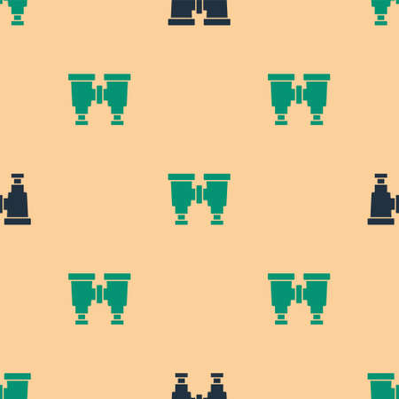 Green and black Binoculars icon isolated seamless pattern on beige background. Find software sign. Spy equipment symbol. Vectorのイラスト素材