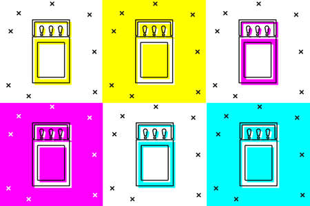 White Open matchbox and matches icon isolated on white background. Square color button. Vectorのイラスト素材