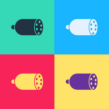 Color Salami sausage icon isolated on white background. Meat delicatessen product. Abstract banner with liquid shapes. Vectorのイラスト素材