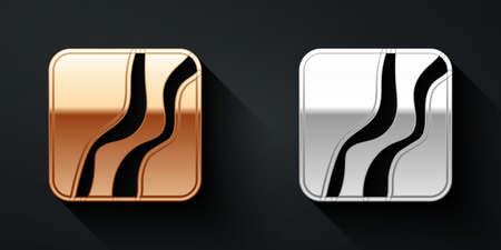 Gold and silver Snake paw footprint icon isolated on black background. Long shadow style. Vectorのイラスト素材