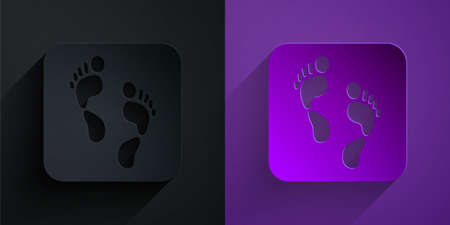 Paper cut Human footprint icon isolated on black on purple background. Trace of human foot. Paper art style. Vectorのイラスト素材