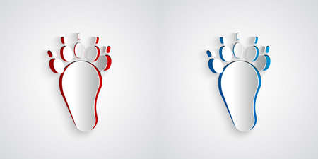 Paper cut Bear paw footprint icon isolated on grey background. Paper art style. Vectorのイラスト素材