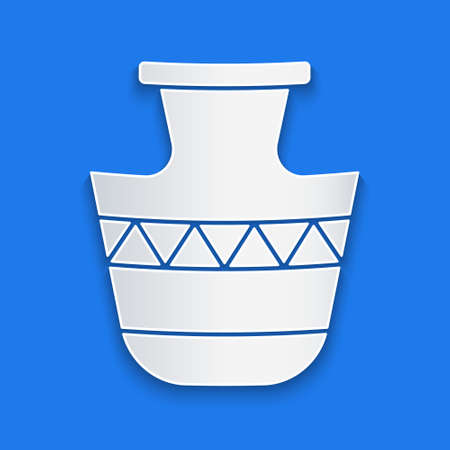 Paper cut Ancient amphorae icon isolated on blue background. Paper art style. Vectorのイラスト素材