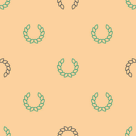Green and black Laurel wreath icon isolated seamless pattern on beige background. Triumph symbol. Vectorのイラスト素材