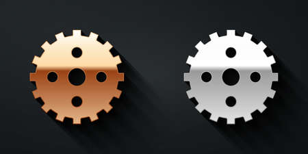 Gold and silver Bicycle sprocket crank icon isolated on black background. Long shadow style. Vectorのイラスト素材