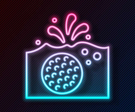 Glowing neon line Golf ball in water icon isolated on black background. Vectorのイラスト素材