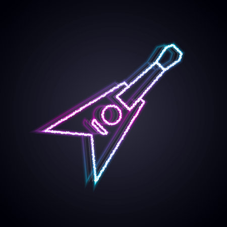 Glowing neon line Electric bass guitar icon isolated on black background. Vectorのイラスト素材