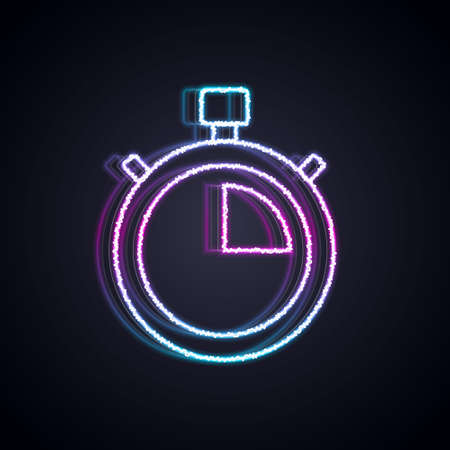 Glowing neon line Stopwatch icon isolated on black background. Time timer sign. Chronometer sign. Vectorのイラスト素材