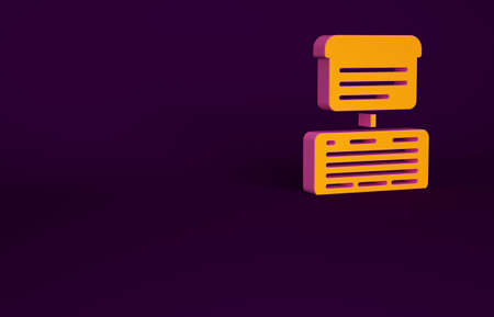 Orange Server, Data, Web Hosting icon isolated on purple background. Minimalism concept. 3d illustration 3D renderの写真素材