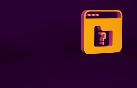 Orange File missing icon isolated on purple background. Minimalism concept. 3d illustration 3D...