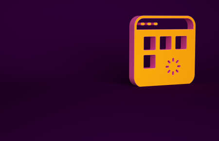 Orange Loading a data window with a progress bar icon isolated on purple background. Minimalism concept. 3d illustration 3D renderの写真素材