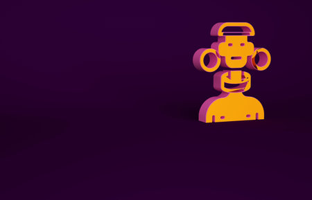 Orange African tribe male icon isolated on purple background. Minimalism concept. 3d illustration 3D...