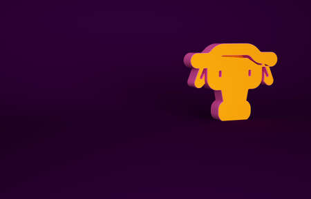 Orange African buffalo head icon isolated on purple background. Mascot, african savanna animal. Wild ox, carabao or bison bull with fused horns. Minimalism concept. 3d illustration 3D renderの写真素材