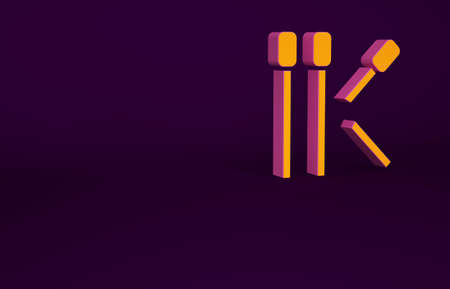 Orange Matches icon isolated on purple background. Minimalism concept. 3d illustration 3D renderの写真素材